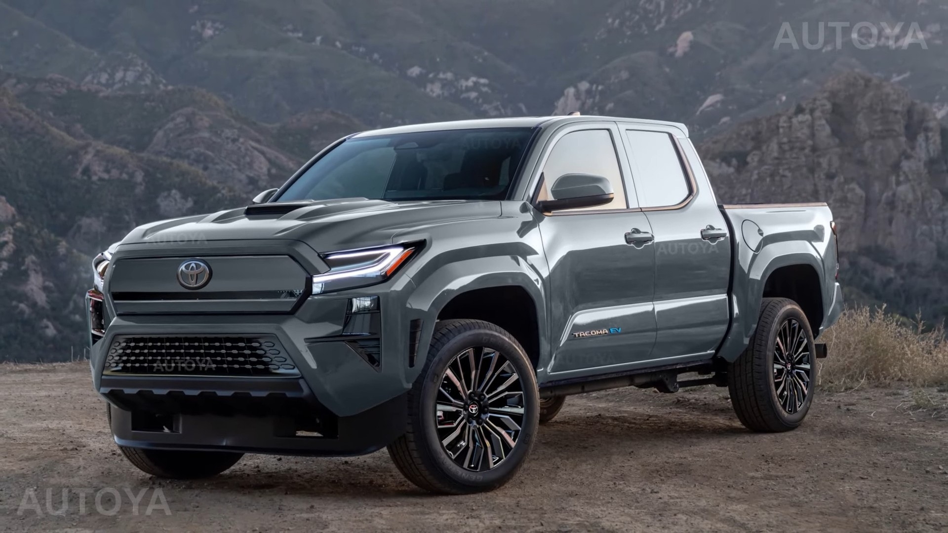 2026 Or 2027 Toyota Tacoma EV Springs To Life Across An Off Road Trail 